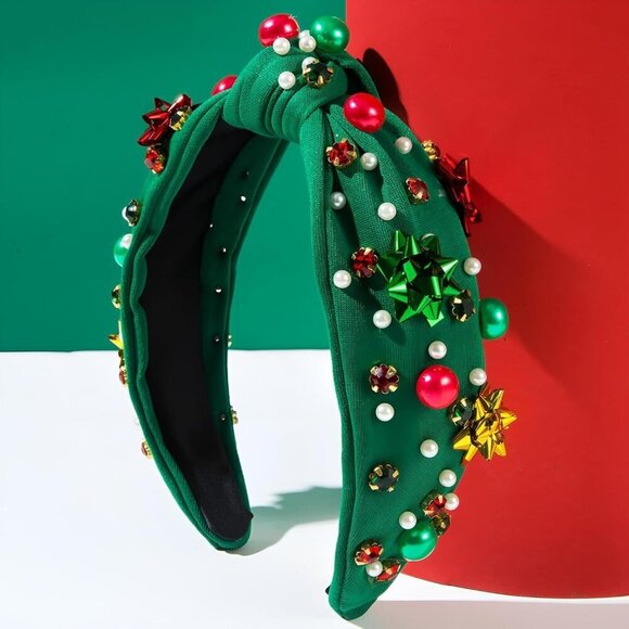 Christmas Headbands Set for Women Pearl Rhinestone Red Green Holiday Party Acces main image 4